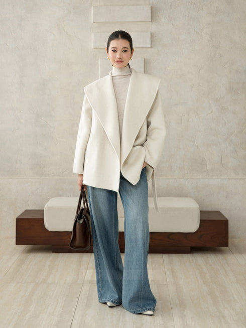 Sculpted Lapel Wool Coat